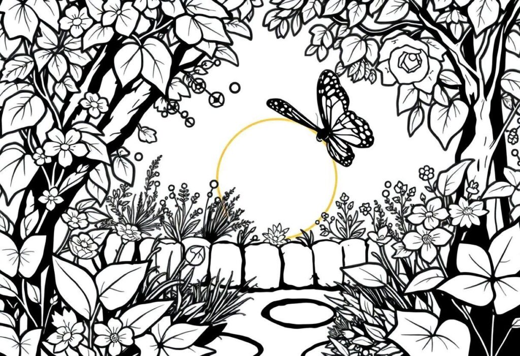 DESENHOS PARA COLORIR BORBOLETA E JARDIM ENCANTADO