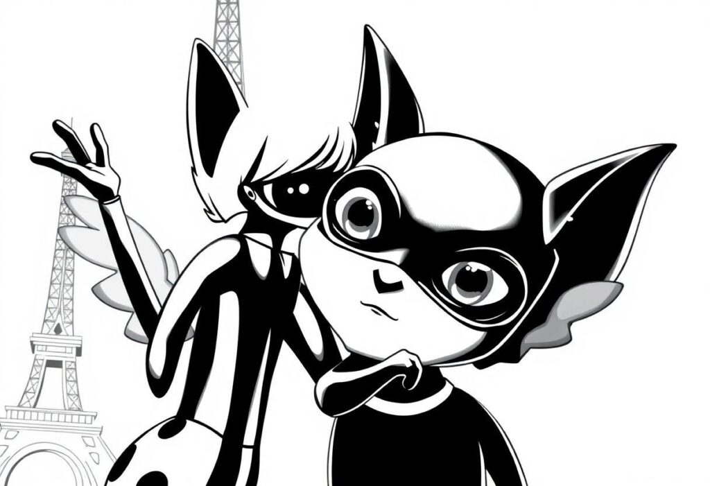 DESENHOS PARA COLORIR LADYBUG E CAT NOIR PARIS
