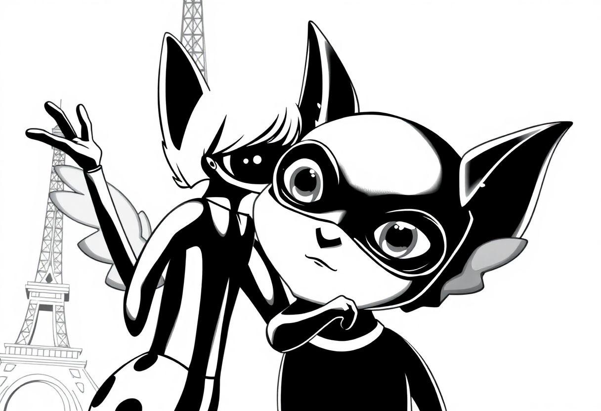 DESENHOS PARA COLORIR LADYBUG E CAT NOIR PARIS