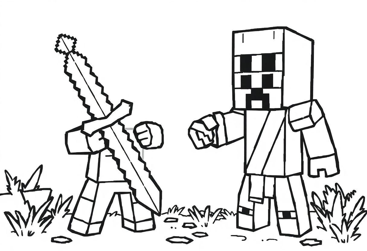 DESENHOS PARA COLORIR MINECRAFT SWORD E CREEPER