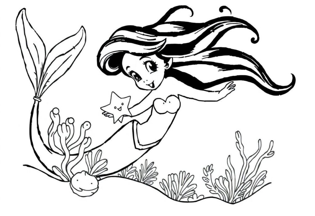Desenho Para Imprimir Ariel: A Pequena Sereia No Fundo Do Mar