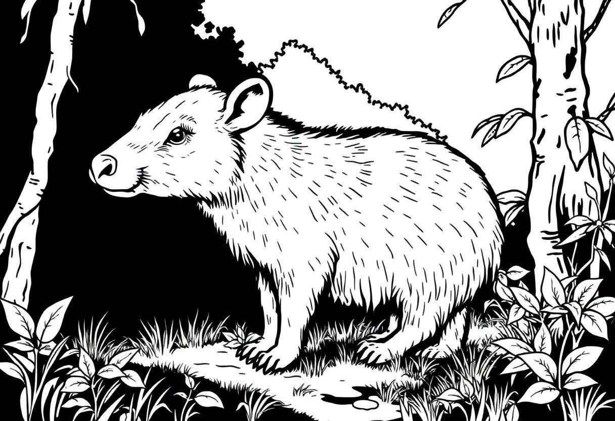 Desenho Para Imprimir De Capivara: Cenas Da Natureza Brasileira