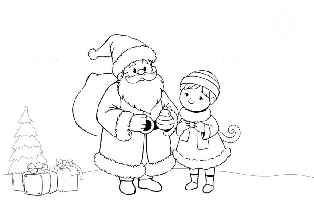 Desenho Para Imprimir E Colorir De Natal: Papai Noel E Renas