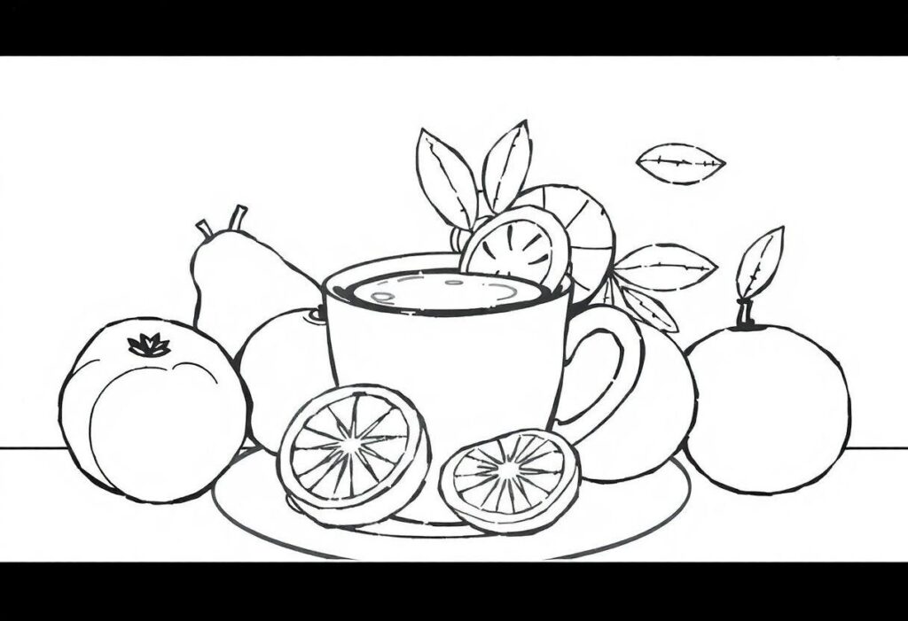 Desenho Para Imprimir Frutas: Cesta De Café Da Manhã