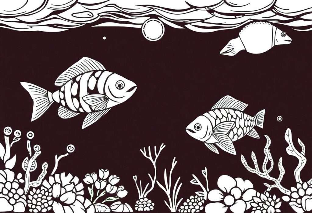 Desenho Para Imprimir Fundo Do Mar: Peixes E Corais Coloridos