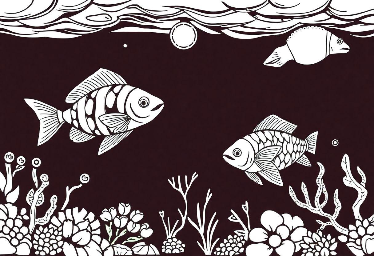 Desenho Para Imprimir Fundo Do Mar: Peixes E Corais Coloridos