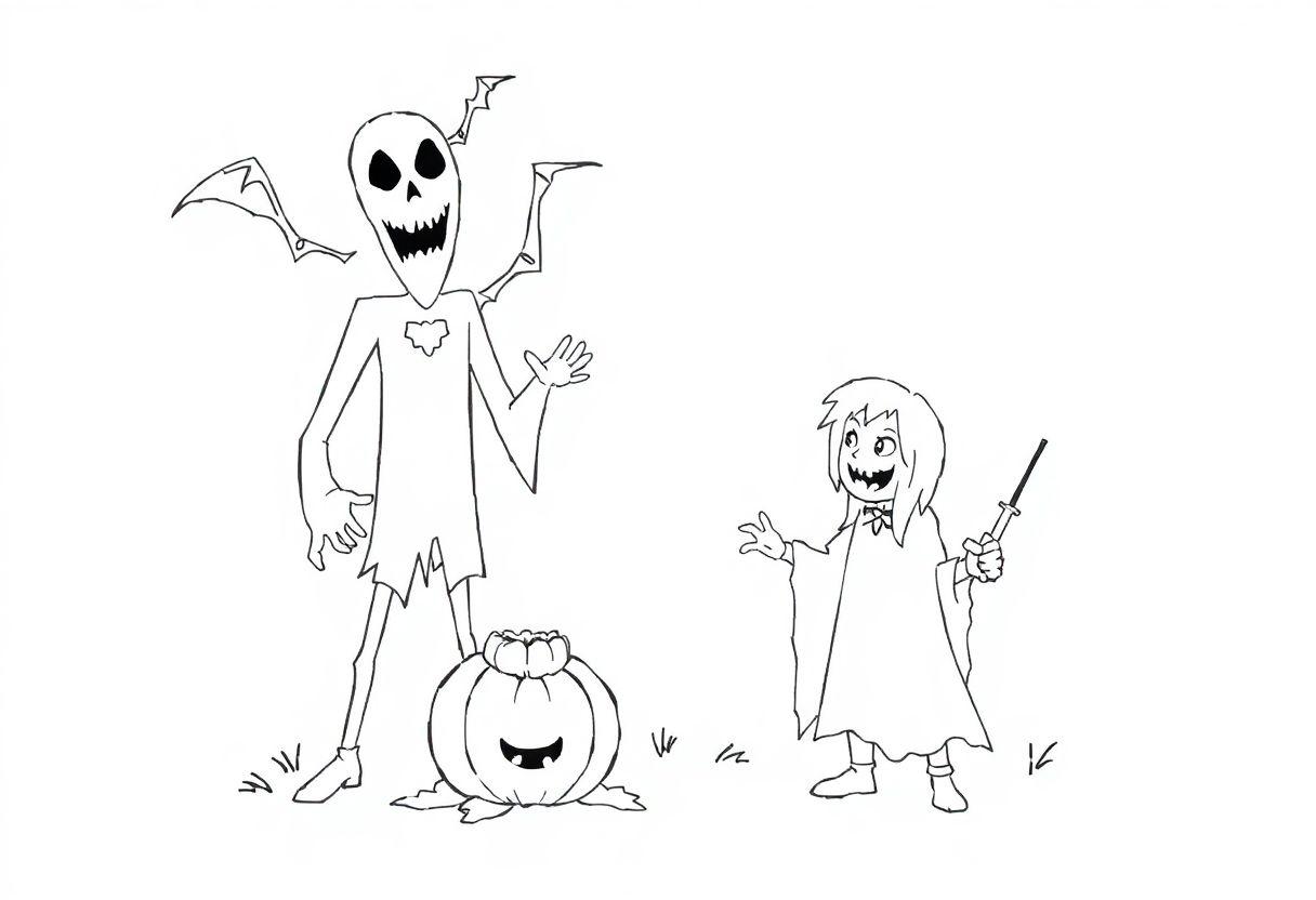 Desenho Para Imprimir Halloween: Monstros E Abóboras Assustadoras