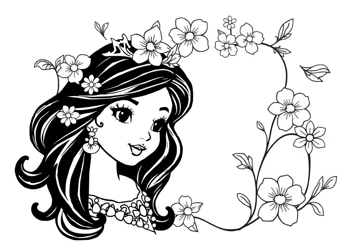 Desenho Para Imprimir Infantil Feminino: Princesas E Flores