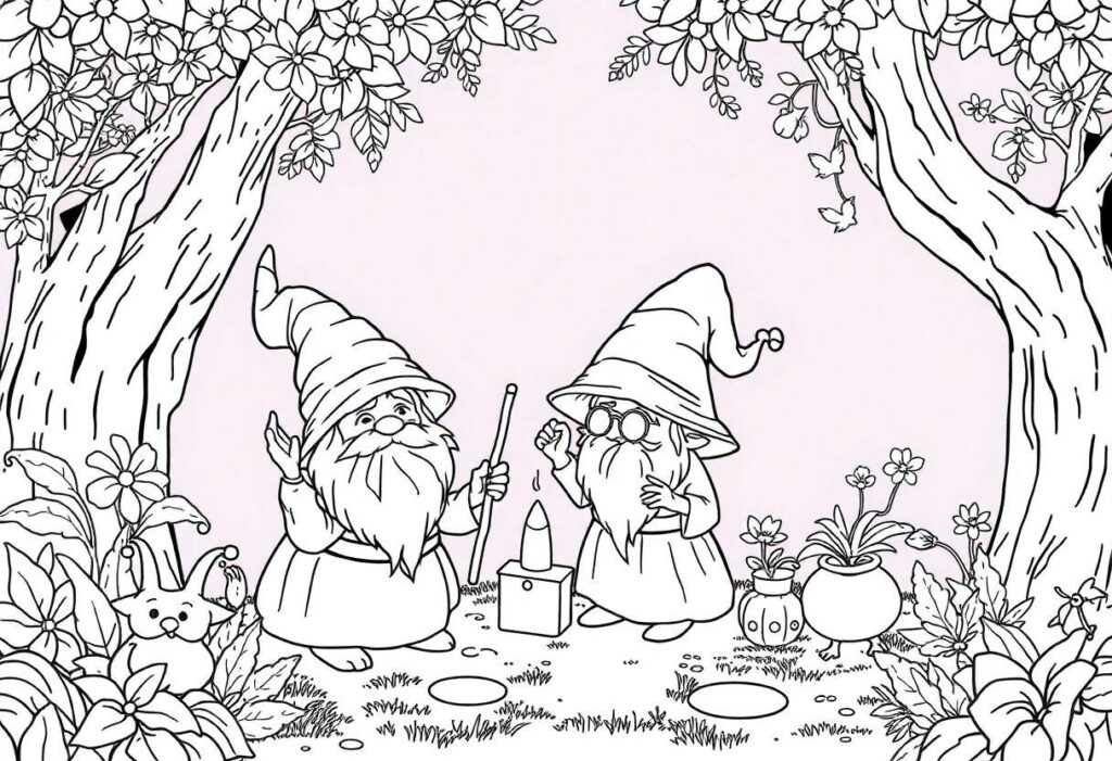 Desenho Para Imprimir Jardim Encantado: Fadas E Gnomos Mágicos