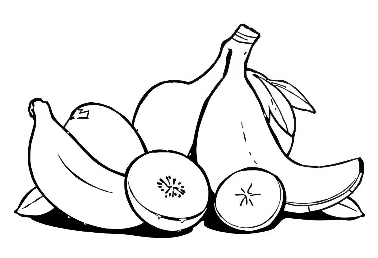 Frutas Desenho Para Imprimir: Maçã Banana E Uva