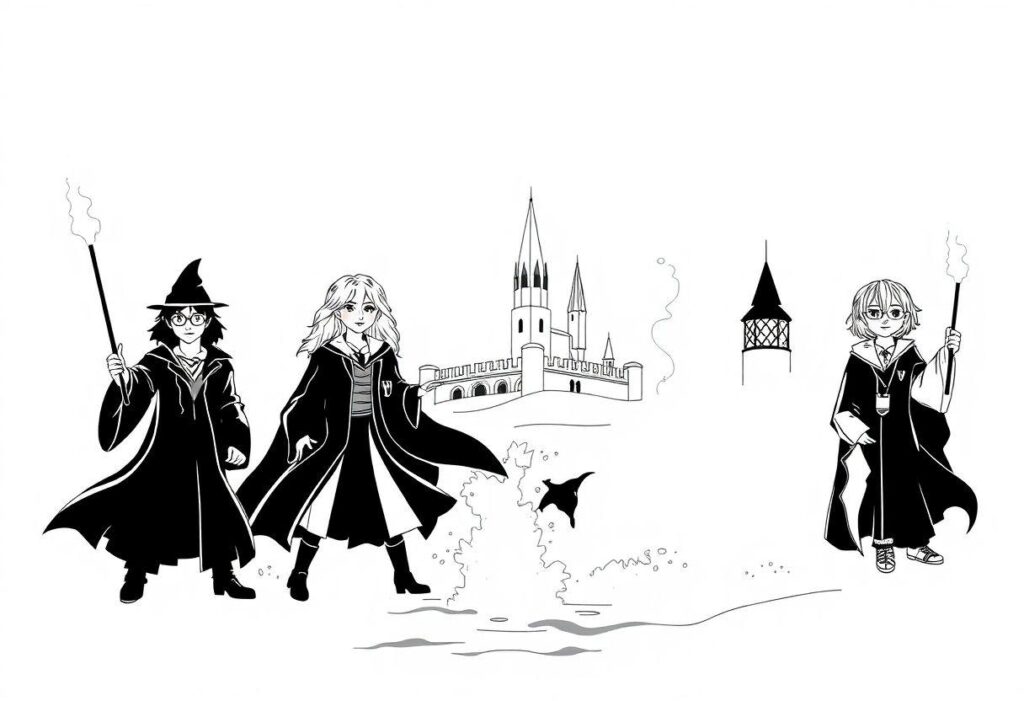 Harry Potter Desenho Para Imprimir: Feitiços E Varinhas Mágicas