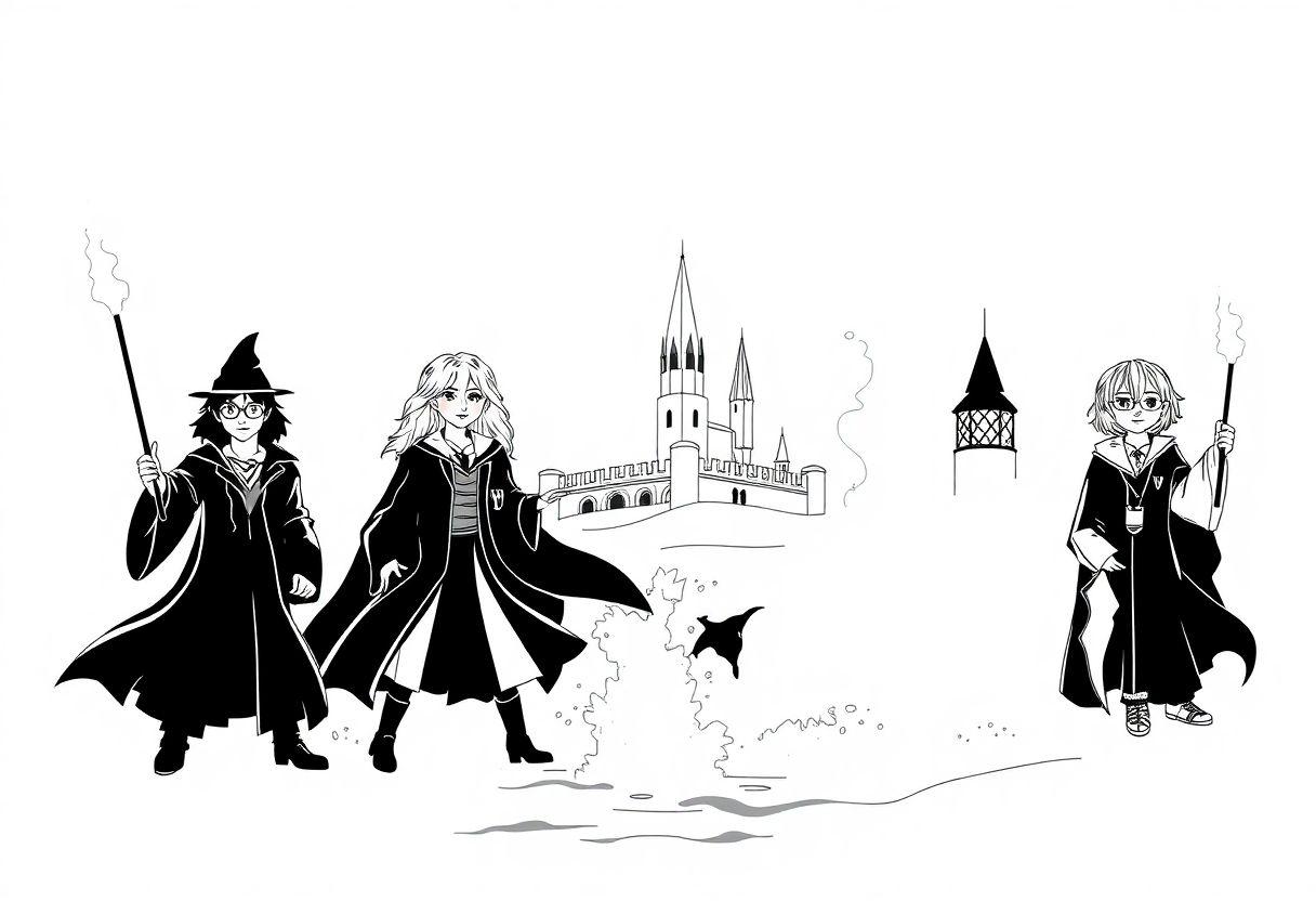 Harry Potter Desenho Para Imprimir: Feitiços E Varinhas Mágicas