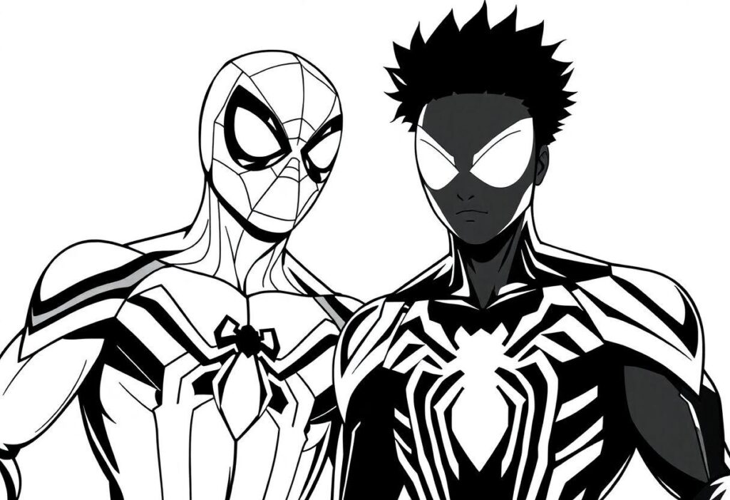 Homem Aranha Desenho Para Imprimir: Peter Parker E Miles Morales