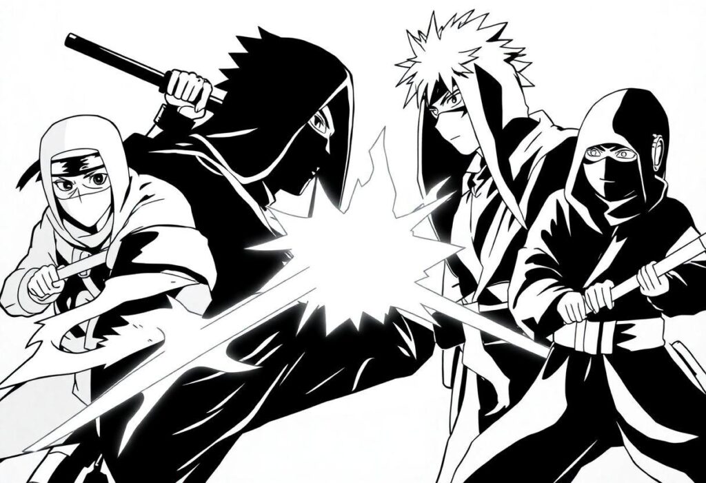 Desenho Para Imprimir Naruto: Ninjas De Konoha E Batalhas