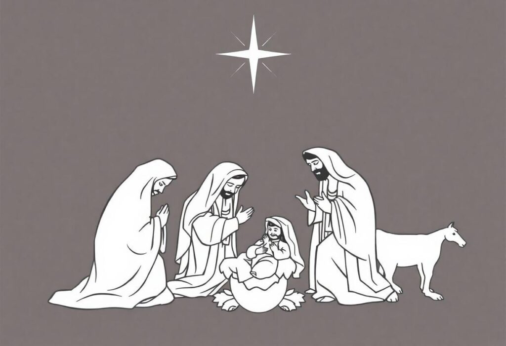 Desenho Para Imprimir Nascimento De Jesus: Presépio E Reis Magos