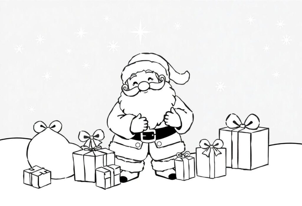 Desenho Para Imprimir Natal: Papai Noel Árvores E Presentes