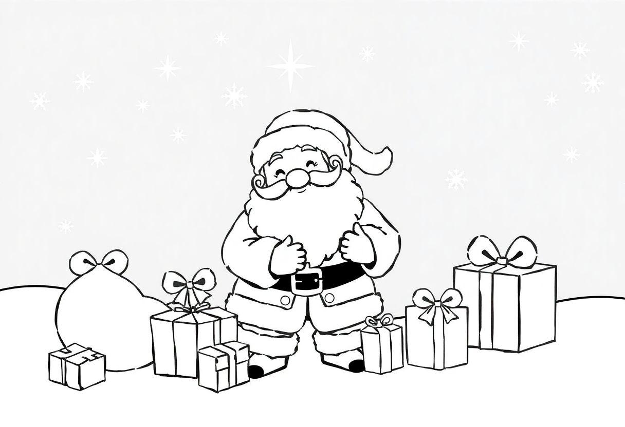 Desenho Para Imprimir Natal: Papai Noel Árvores E Presentes