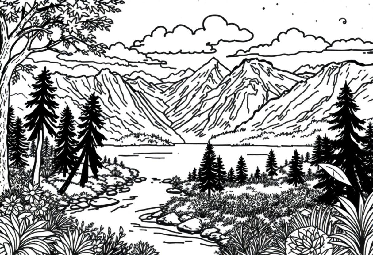 Desenho Para Imprimir Natureza: Florestas Rios E Montanhas