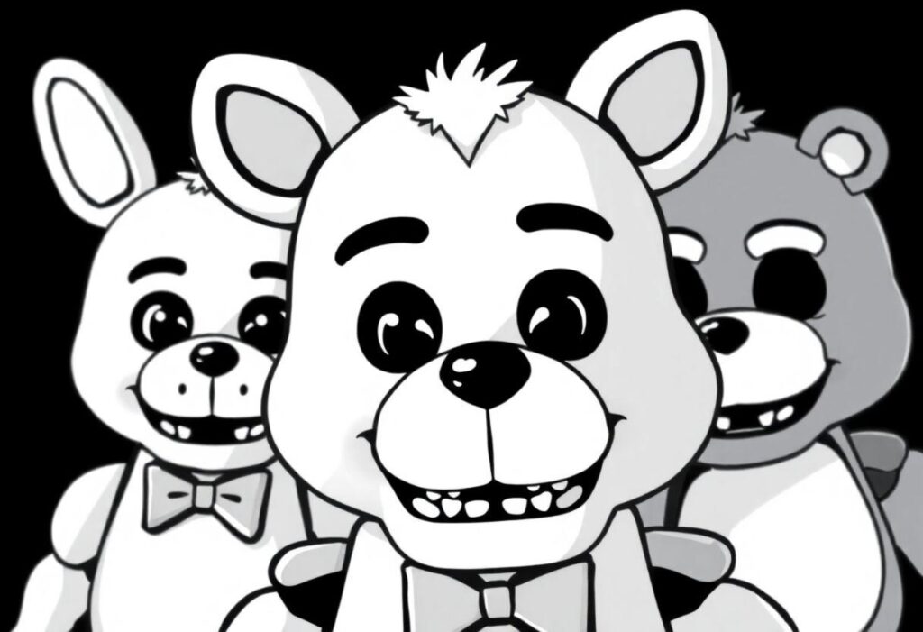 DESENHO DE FNAF PERSONAGENS ASSUSTADORES DO JOGO PARA COLORIR