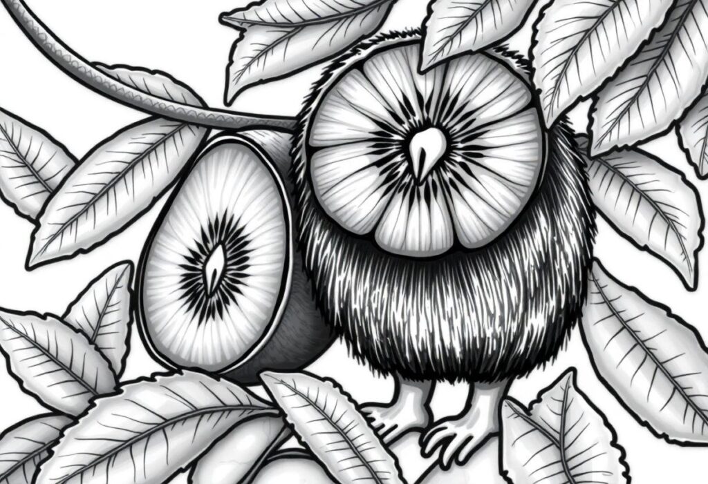 DESENHO DE KIWI FRUTAS EXÓTICAS E COLORIDAS PARA SUA ARTE