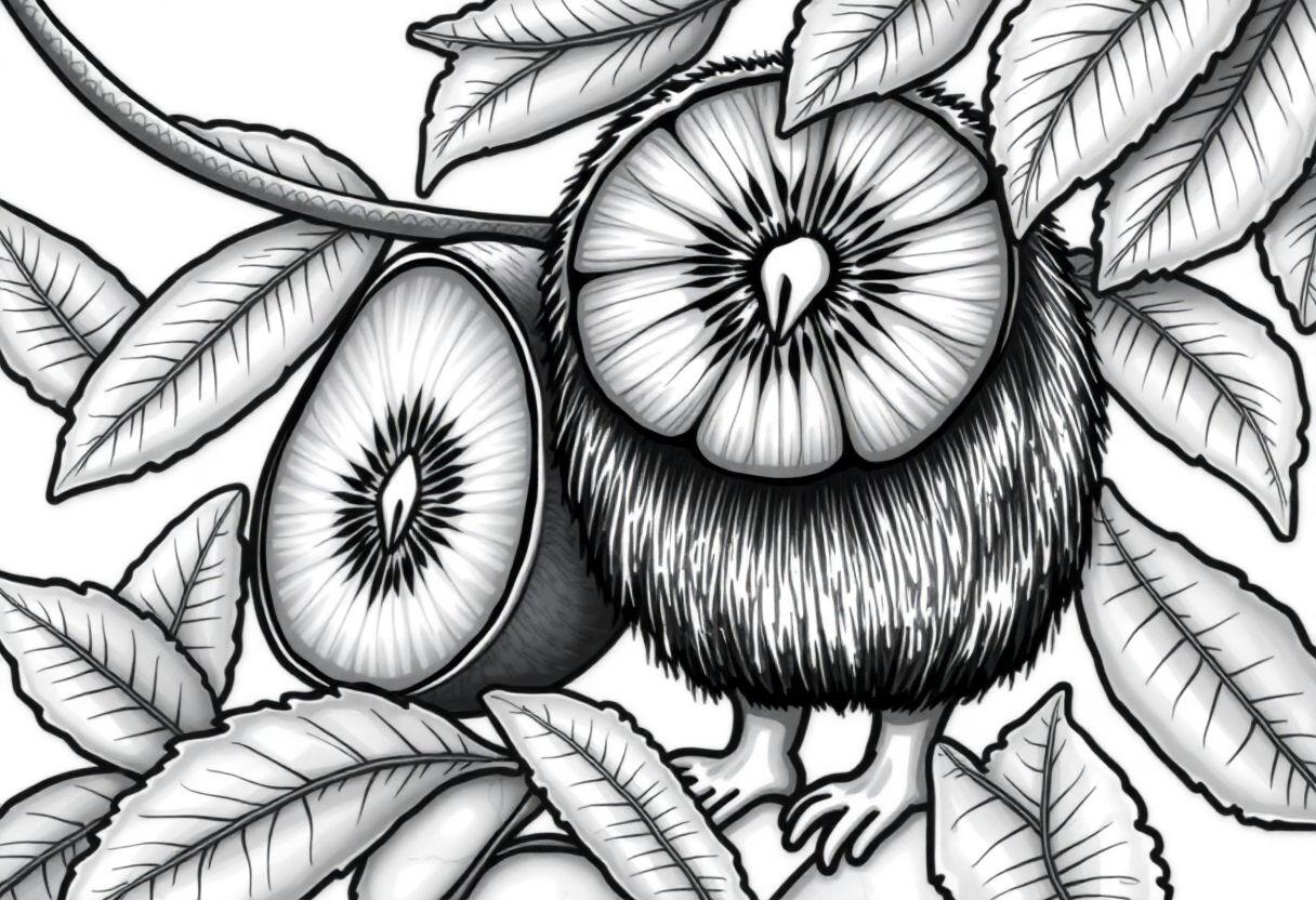 DESENHO DE KIWI FRUTAS EXÓTICAS E COLORIDAS PARA SUA ARTE