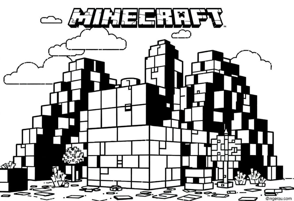 DESENHO DE MINECRAFT O MUNDO DOS BLOCOS EM VERSÃO PARA COLORIR