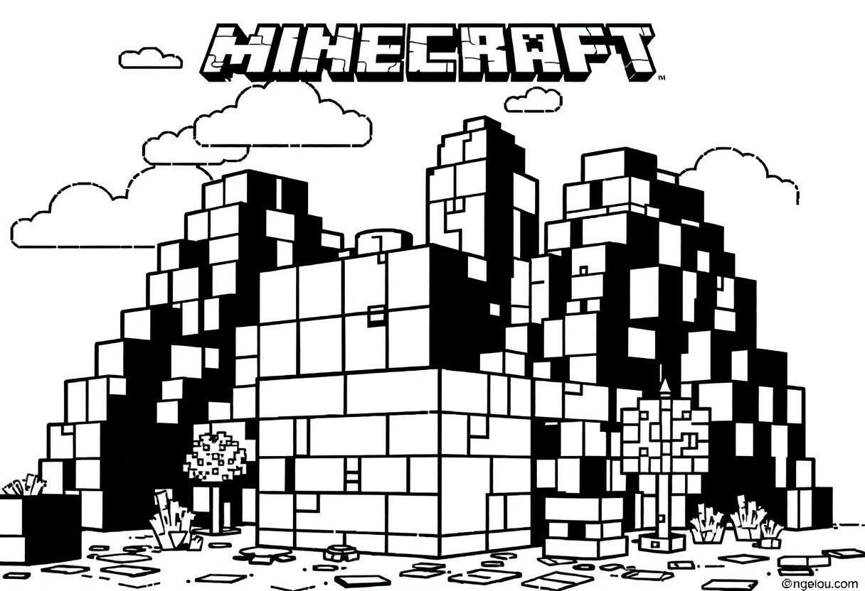 DESENHO DE MINECRAFT O MUNDO DOS BLOCOS EM VERSÃO PARA COLORIR