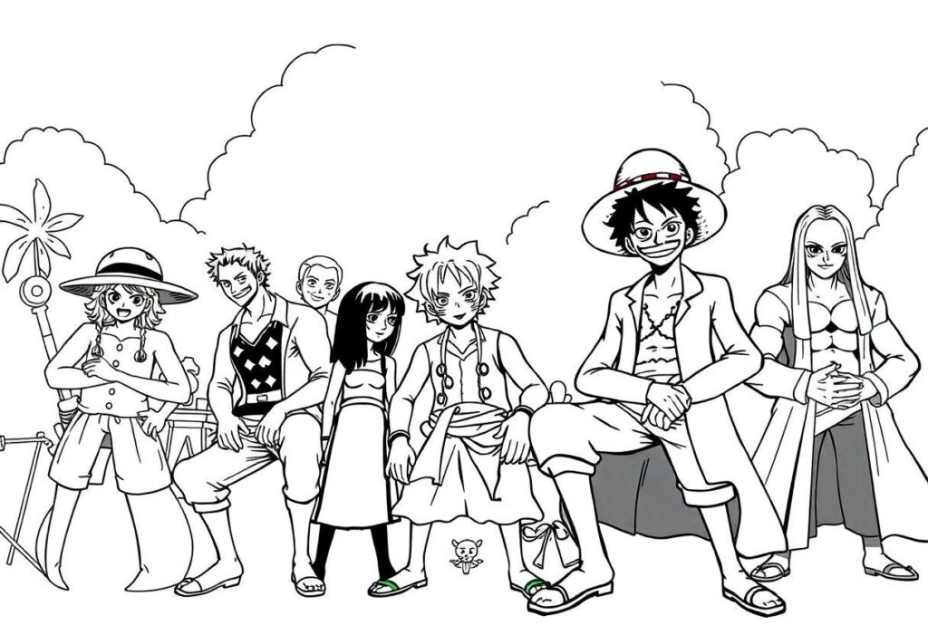 DESENHO DE ONE PIECE PERSONAGENS DA GRANDE ROTA PARA COLORIR
