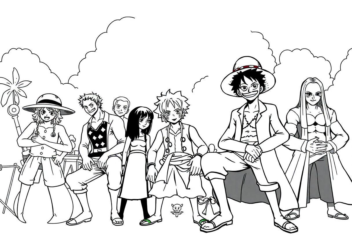 DESENHO DE ONE PIECE PERSONAGENS DA GRANDE ROTA PARA COLORIR