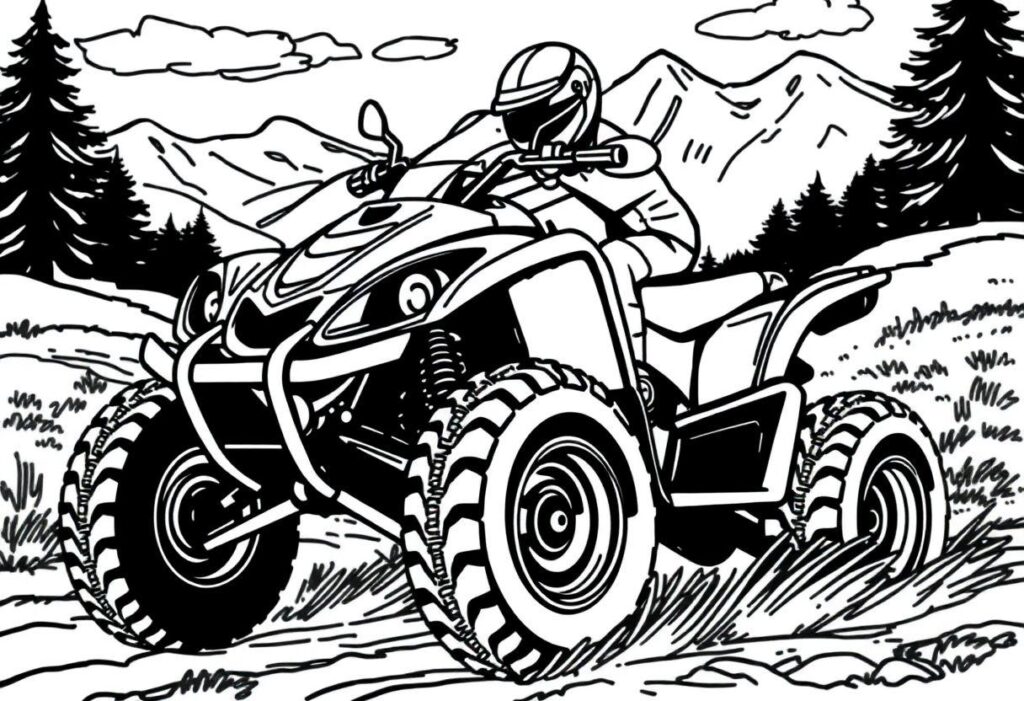 DESENHO DE QUADRICICLO AVENTURA OFF-ROAD EM VERSÃO PARA COLORIR