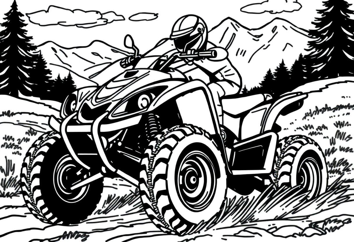 DESENHO DE QUADRICICLO AVENTURA OFF-ROAD EM VERSÃO PARA COLORIR