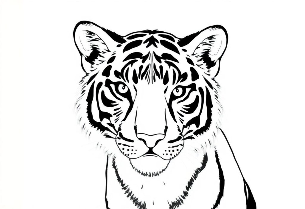 DESENHO DE TIGRE A FORÇA DOS FELINOS EM LISTRAS MARCANTES
