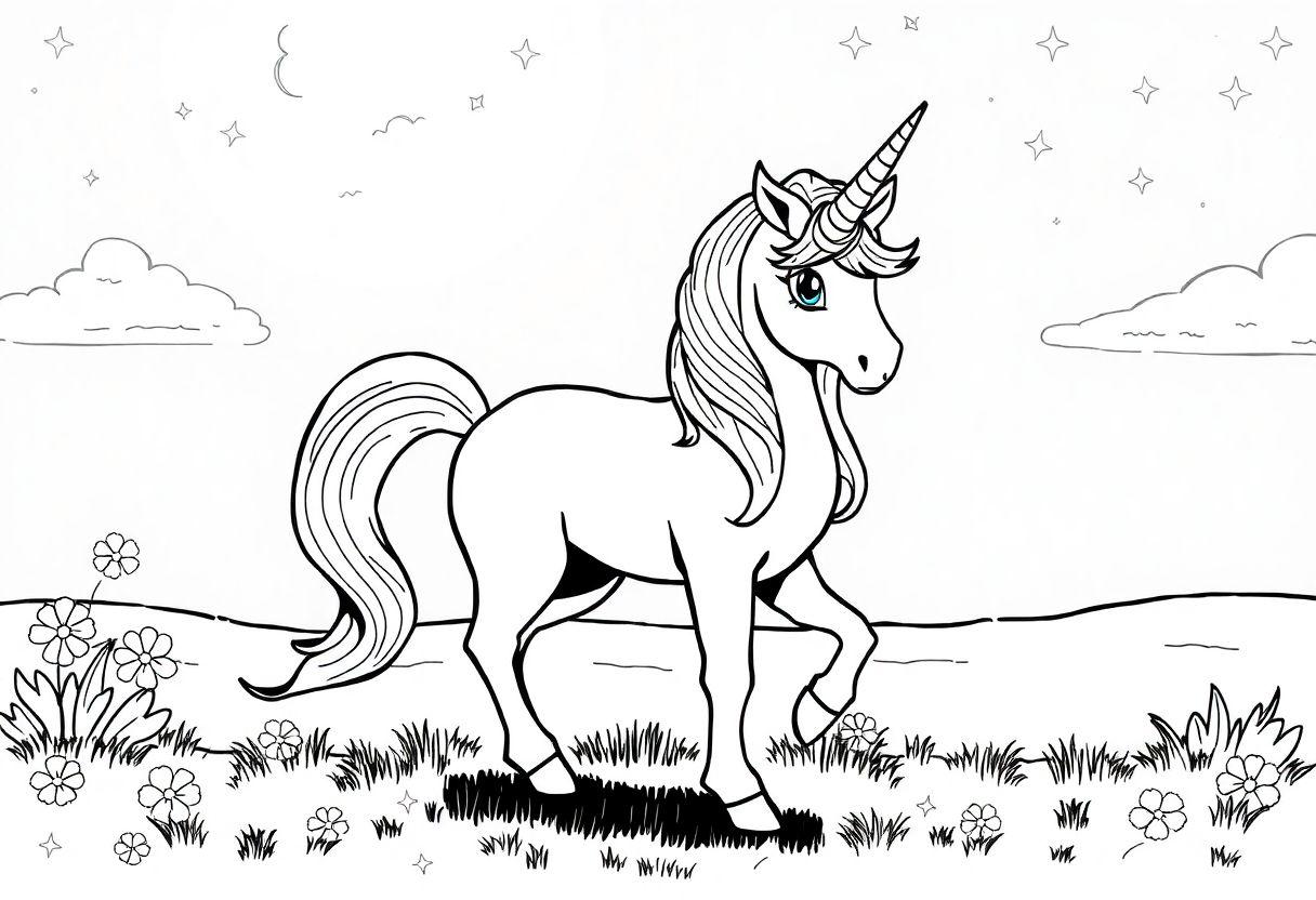 DESENHO DE UNICORNIO PARA COLORIR MUNDO MÁGICO E CHEIO DE BRILHO