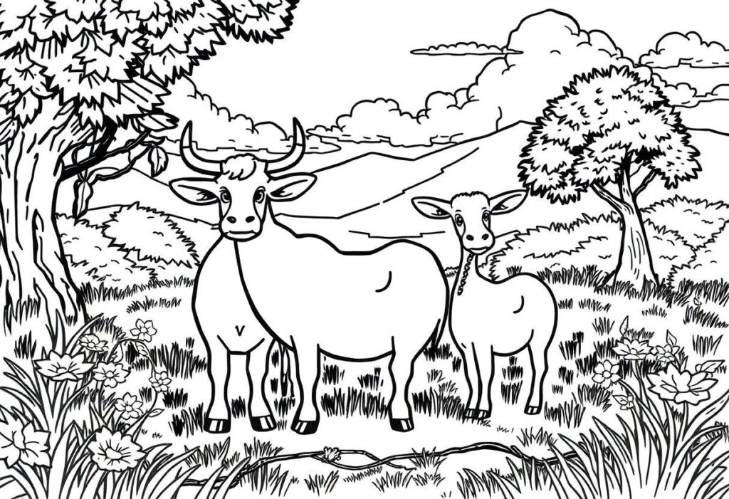 DESENHO DE VACA VIDA NO CAMPO COM PERSONAGENS DIVERTIDOS